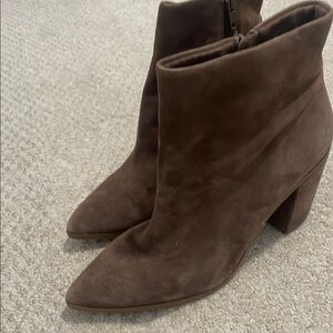 1. State Brown Suede Ankle Booties with Block Heel